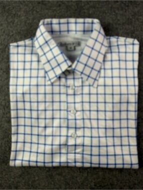 Collar & Co Mens Short Sleeve Dress Collar Polo Shirt Size M White/Blue